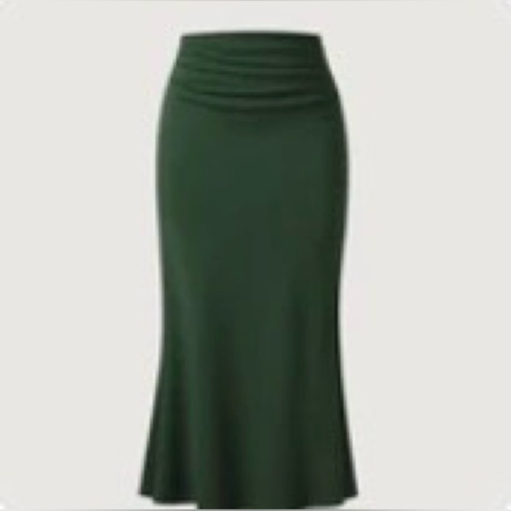 OGL Mermaid Maxi Skirt with Ruched Side & Brushed Inside - 
Bush Green - Large